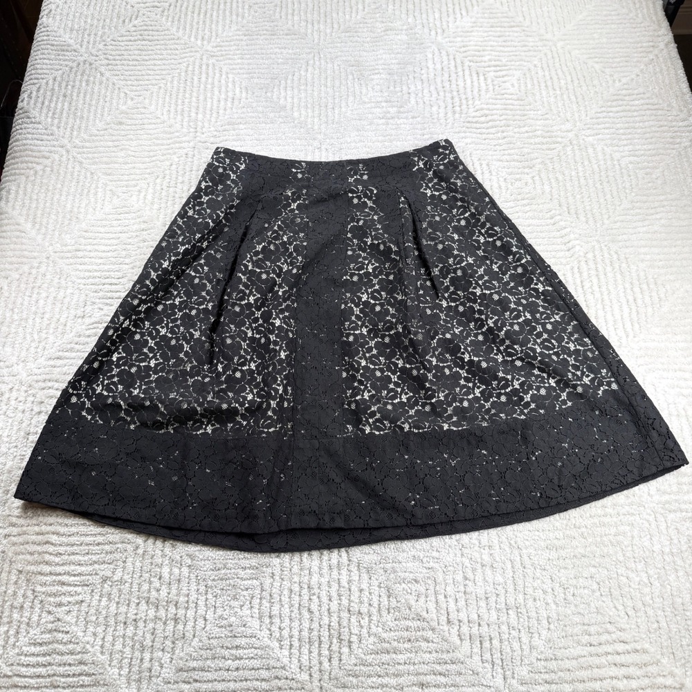 Talbots Lace A-Line Skirt Women's 10 Black Floral Pleated Cocktail Romantic Chic